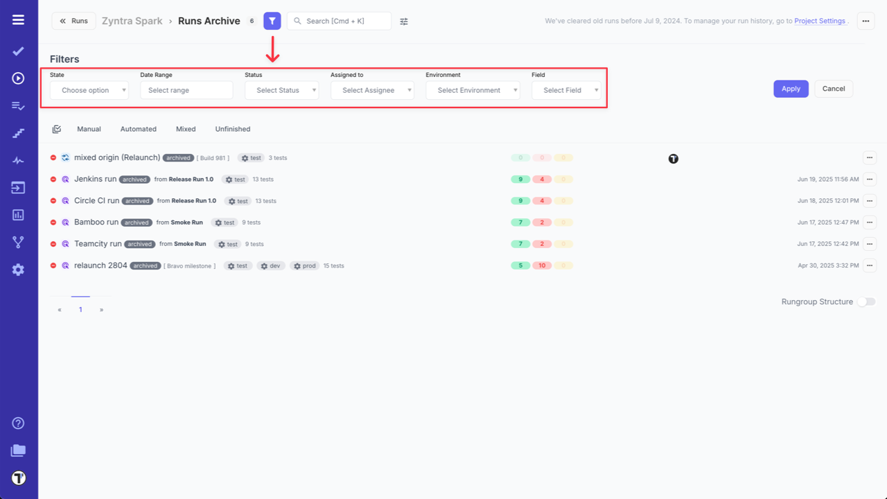 Testomat.io - Runs Archive