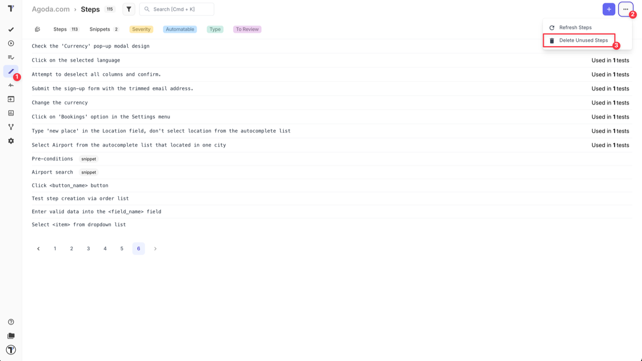 Testomat.io - Delete Unused Steps
