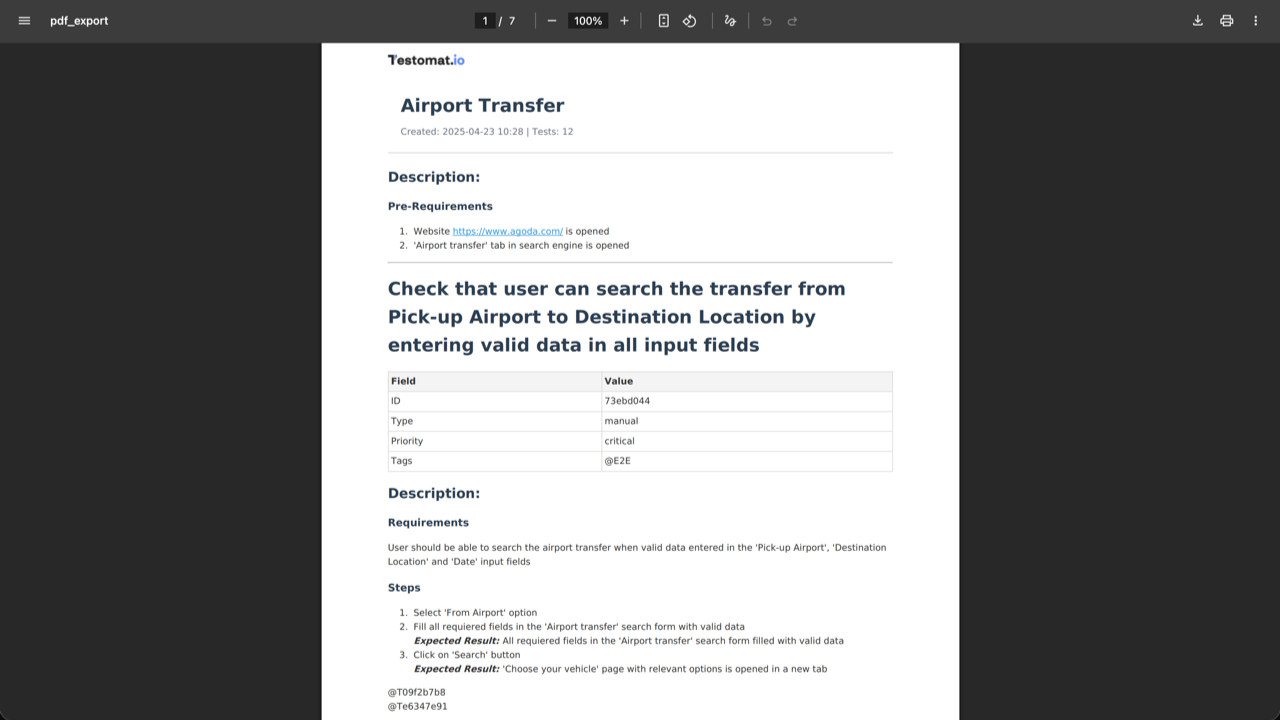 Testomat.io - Export Suite as PDF