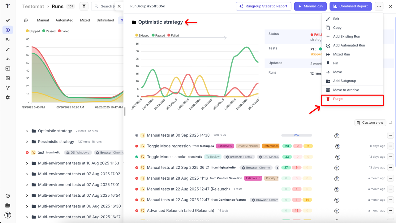 Purge button in RunGroup